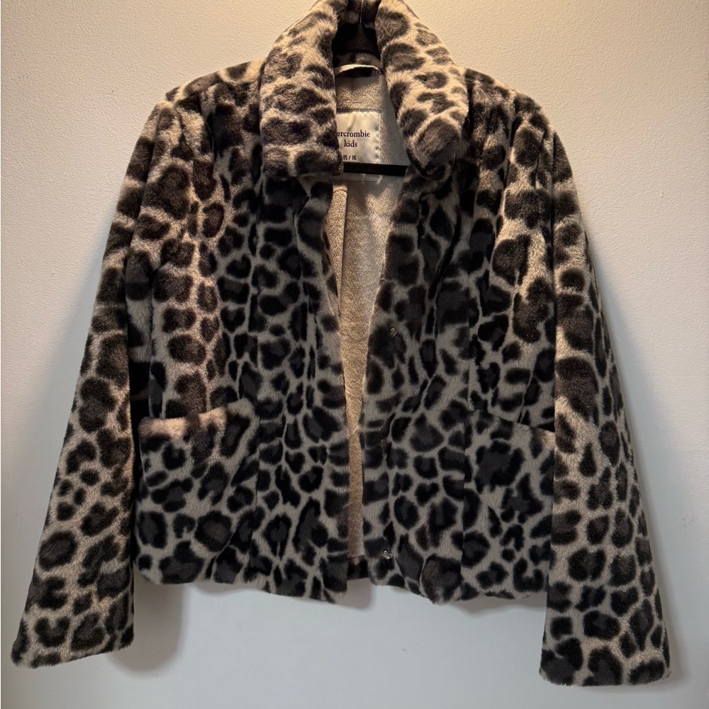 Abercrombie Kids Leopard Print Faux Fur Jacket